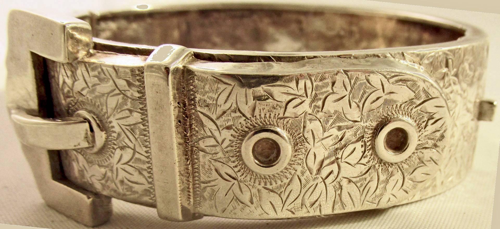 Women's or Men's Antique Sterling Silver Buckle Bracelet