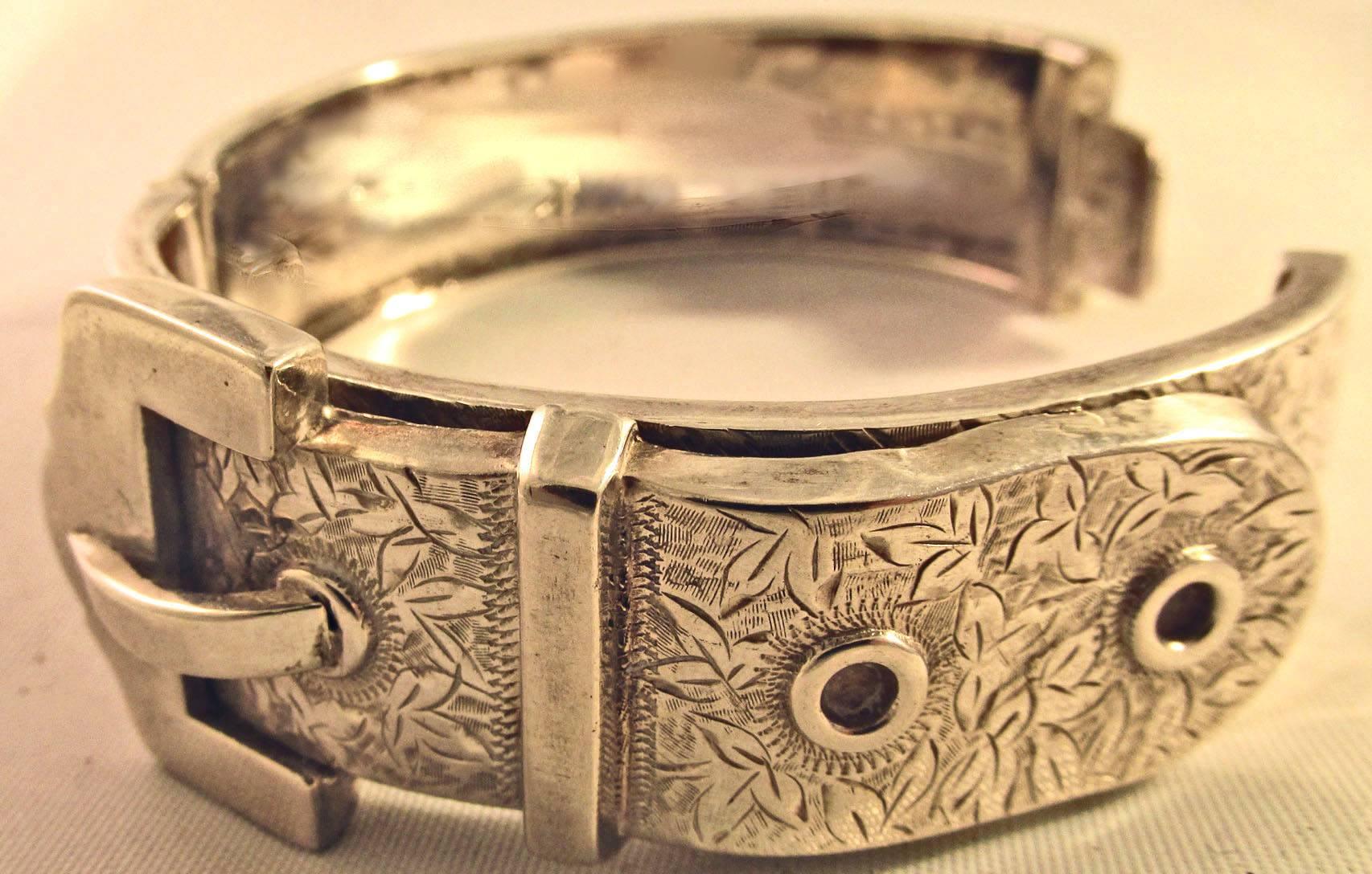 Antique Sterling Silver Buckle Bracelet In Excellent Condition In Baltimore, MD