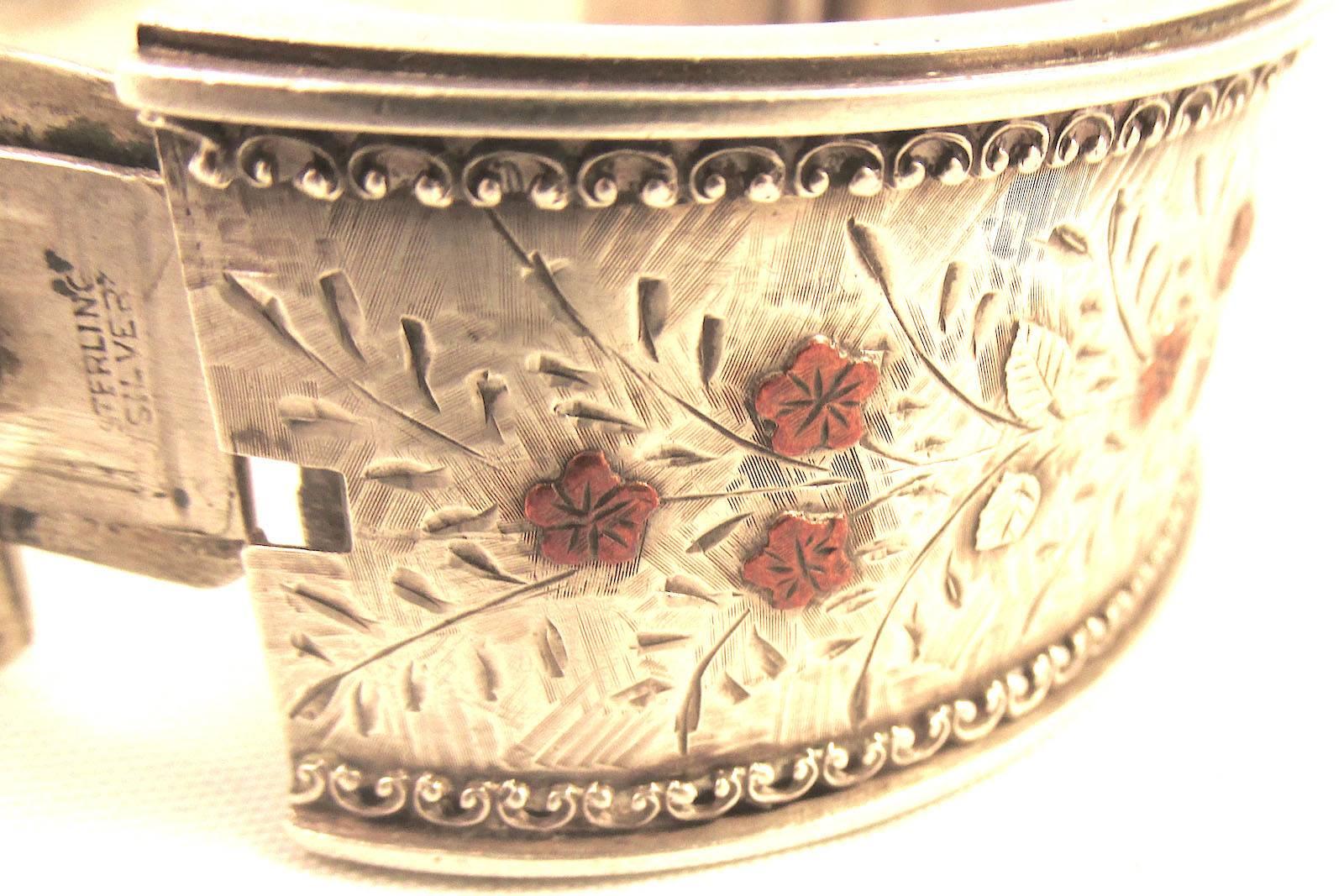 Victorian Antique Silver and Gold Cuff Bracelet