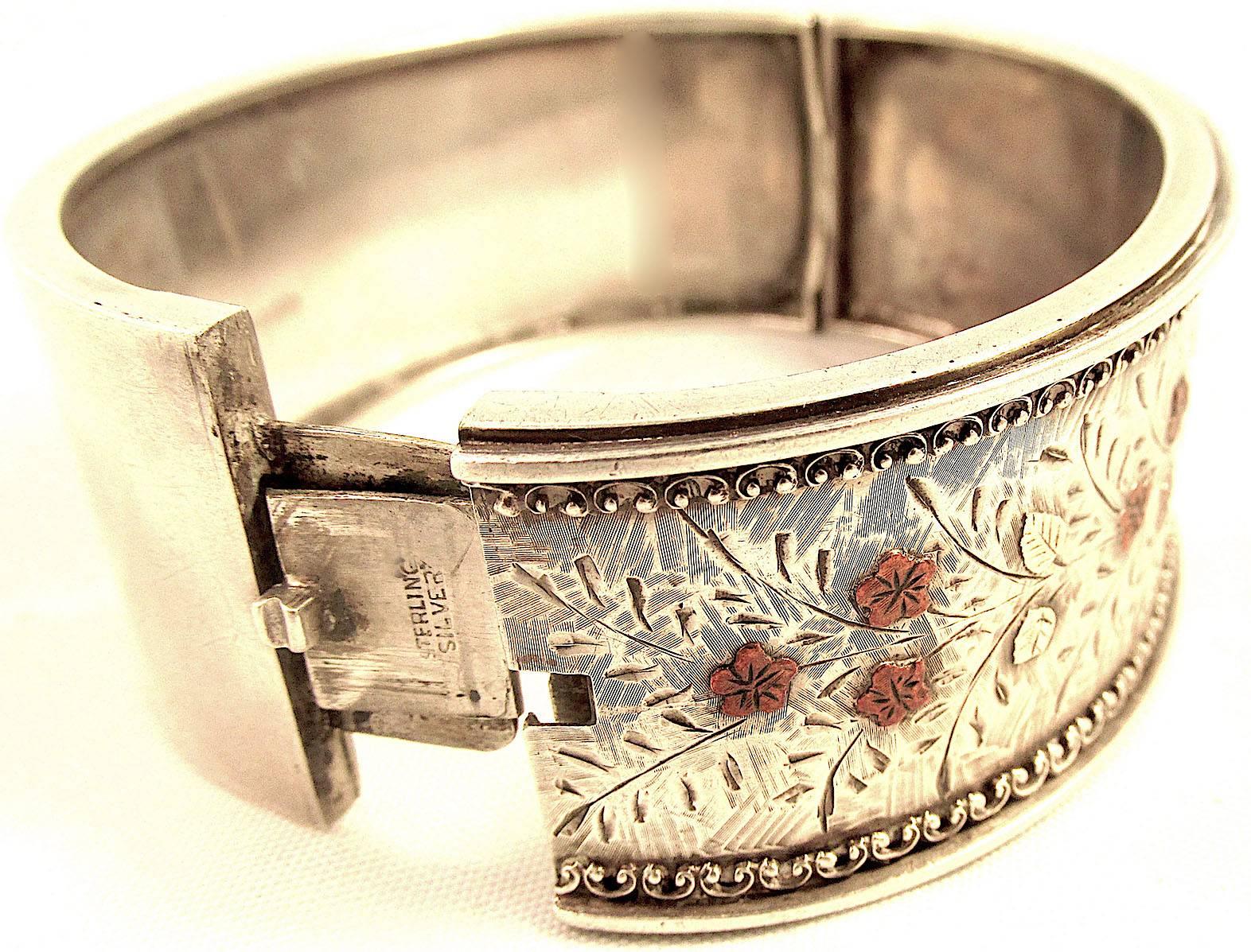 Antique Silver and Gold Cuff Bracelet In Excellent Condition In Baltimore, MD