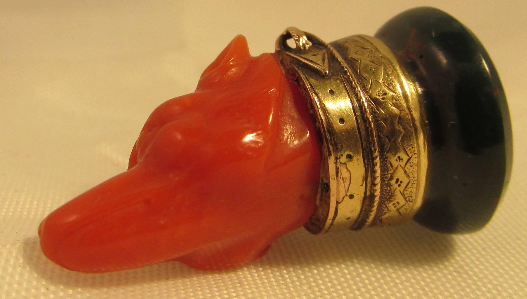 Antique Coral Bloodstone Gold Fob 2