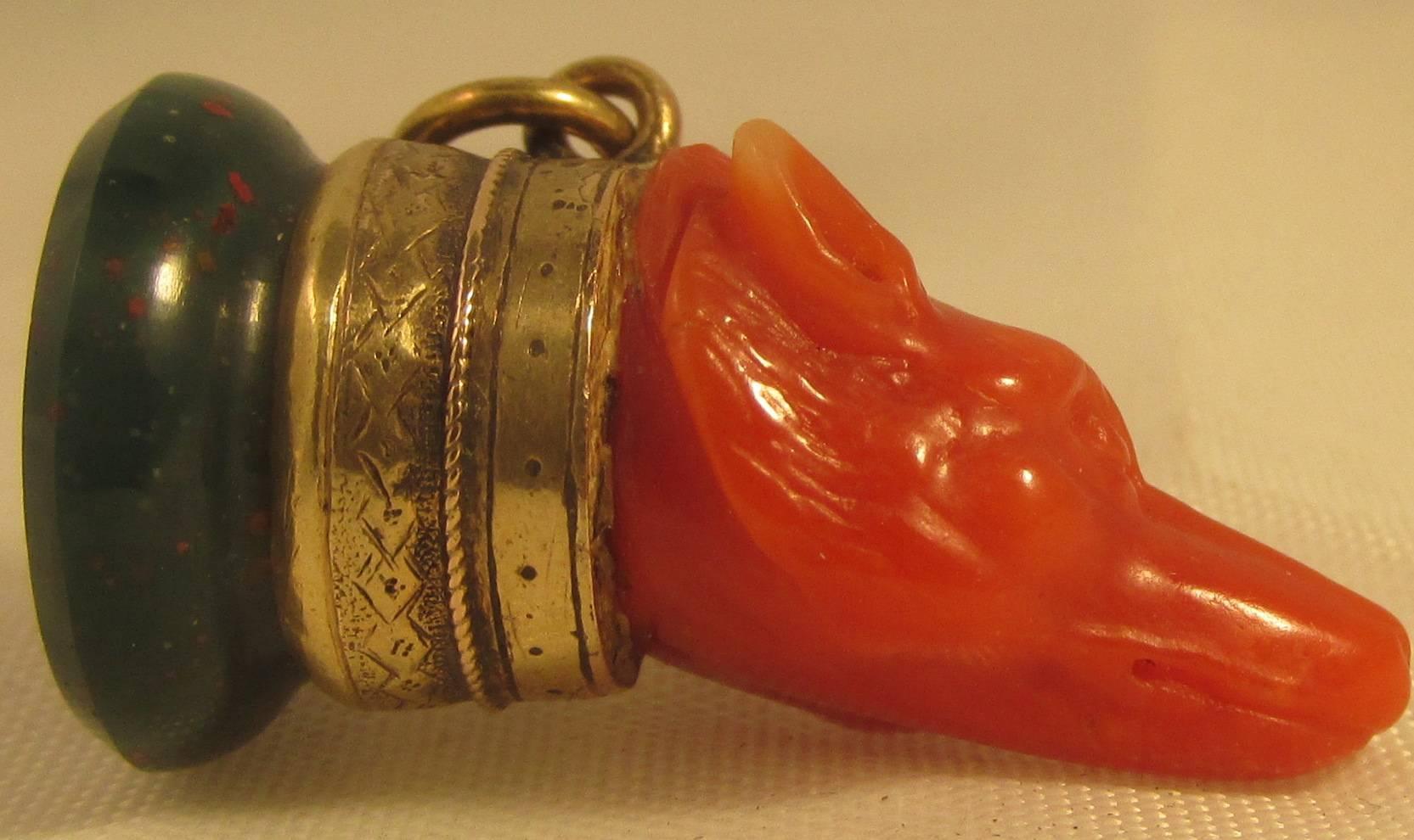 Antique Coral Bloodstone Gold Fob 1