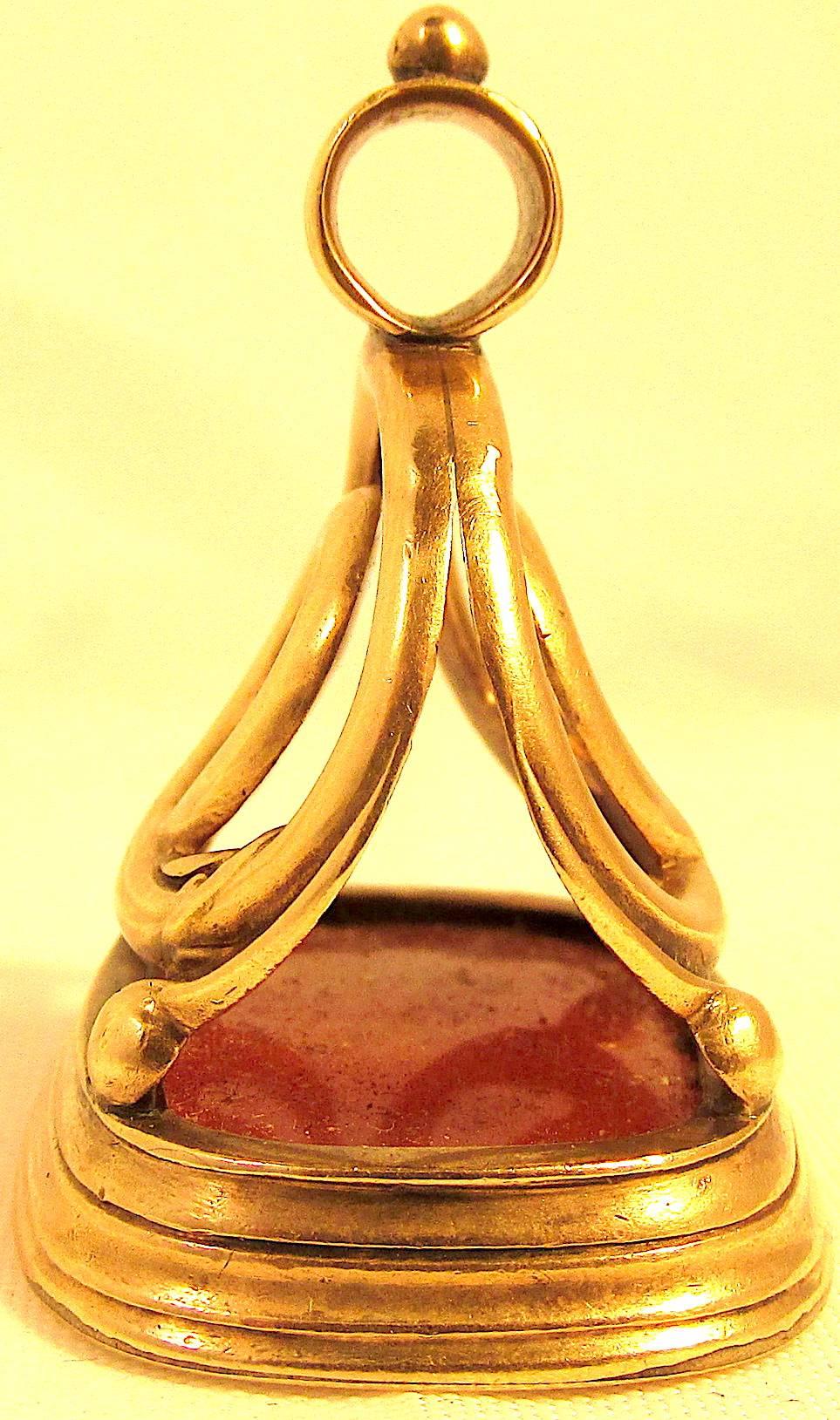 Antique Carnelian Gold Fob In Excellent Condition In Baltimore, MD