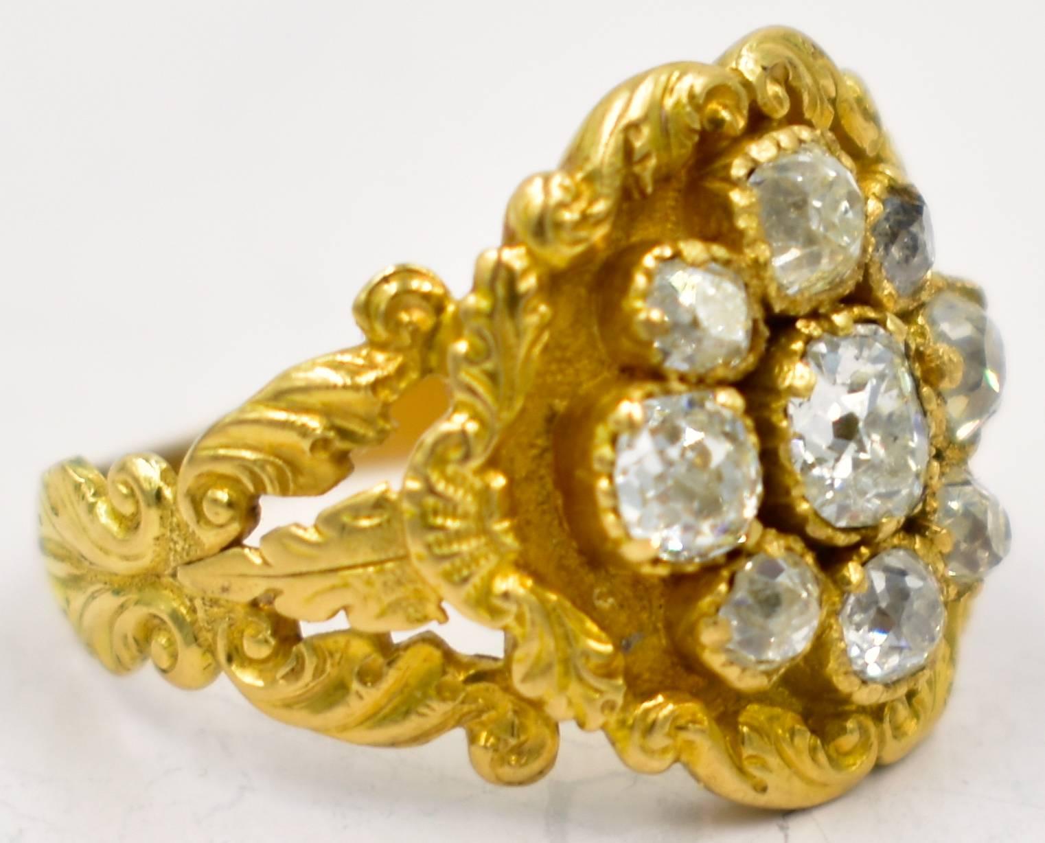 Georgian Antique Diamond and Gold Cluster Ring