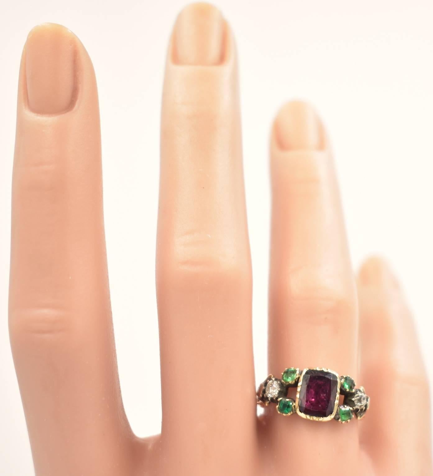Antique Garnet, Emerald and Ruby Ring In Excellent Condition In Baltimore, MD