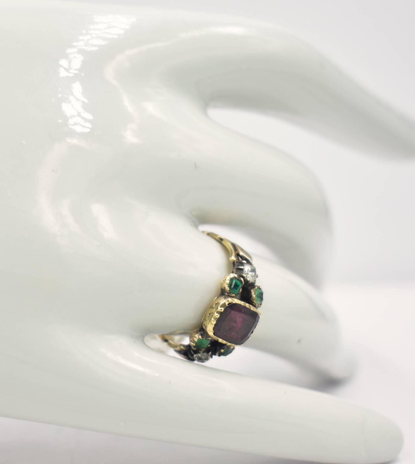 Antique Garnet, Emerald and Ruby Ring 1