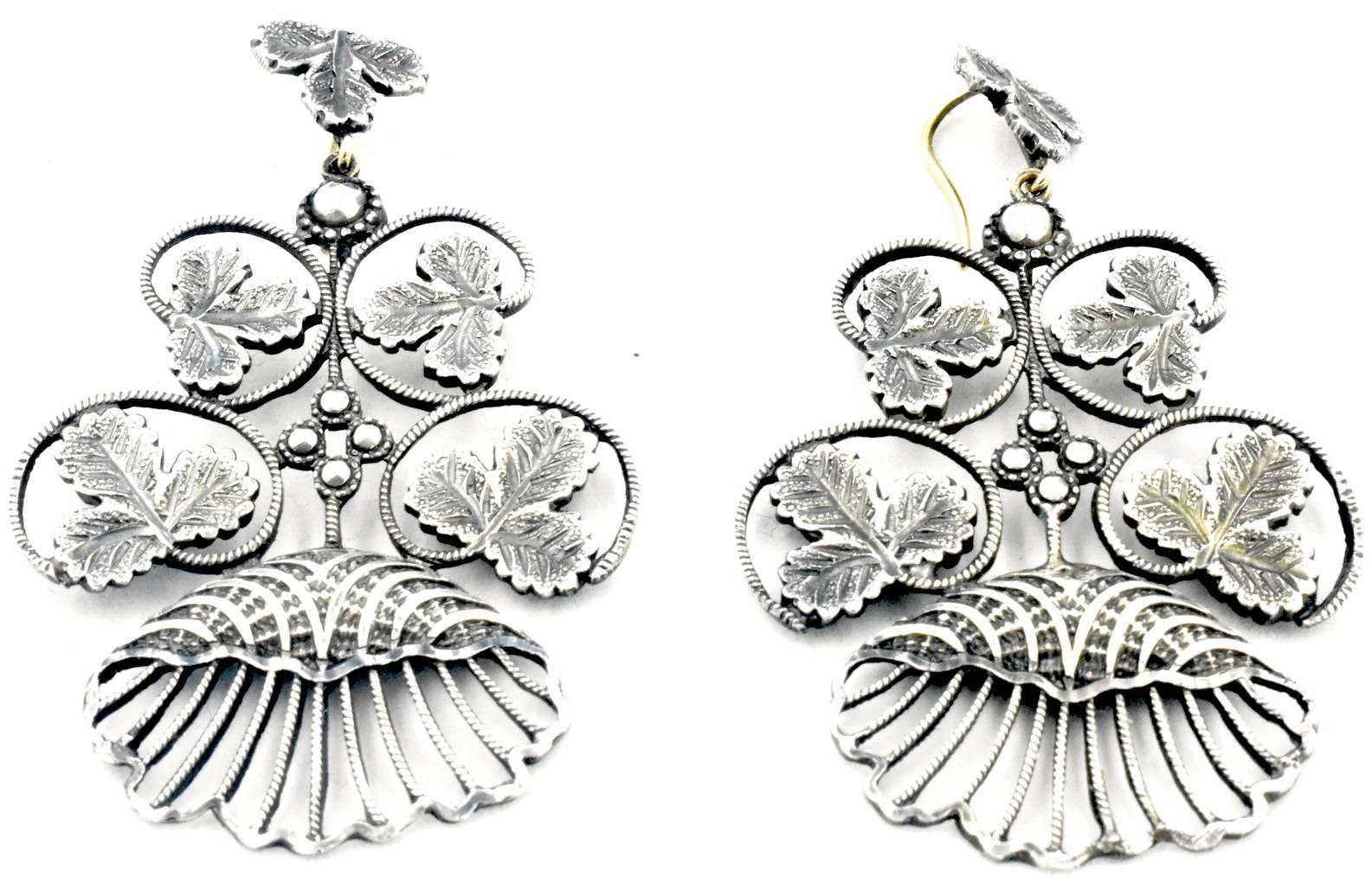 Women's Antique Silver Shell Earrings