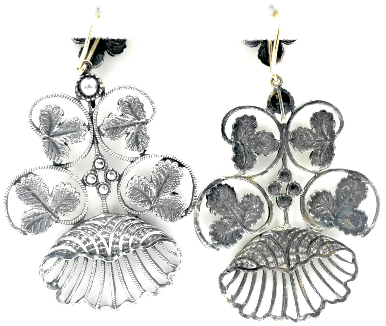 Victorian Antique Silver Shell Earrings