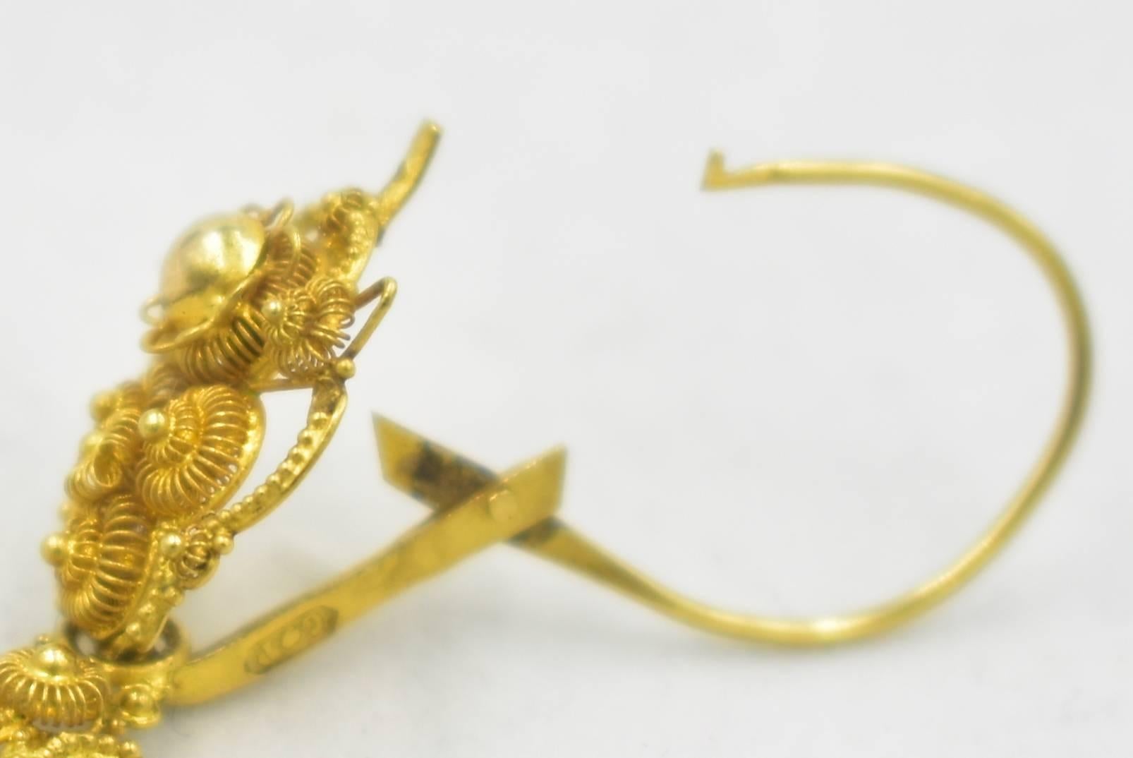 Antique 18 Karat Gold Cannetille Earrings 1
