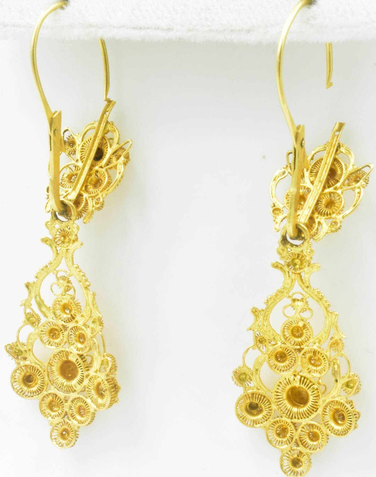 Women's Antique 18 Karat Gold Cannetille Earrings