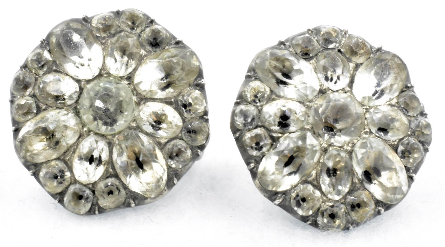 Antique Paste Cluster Earrings In Excellent Condition In Baltimore, MD