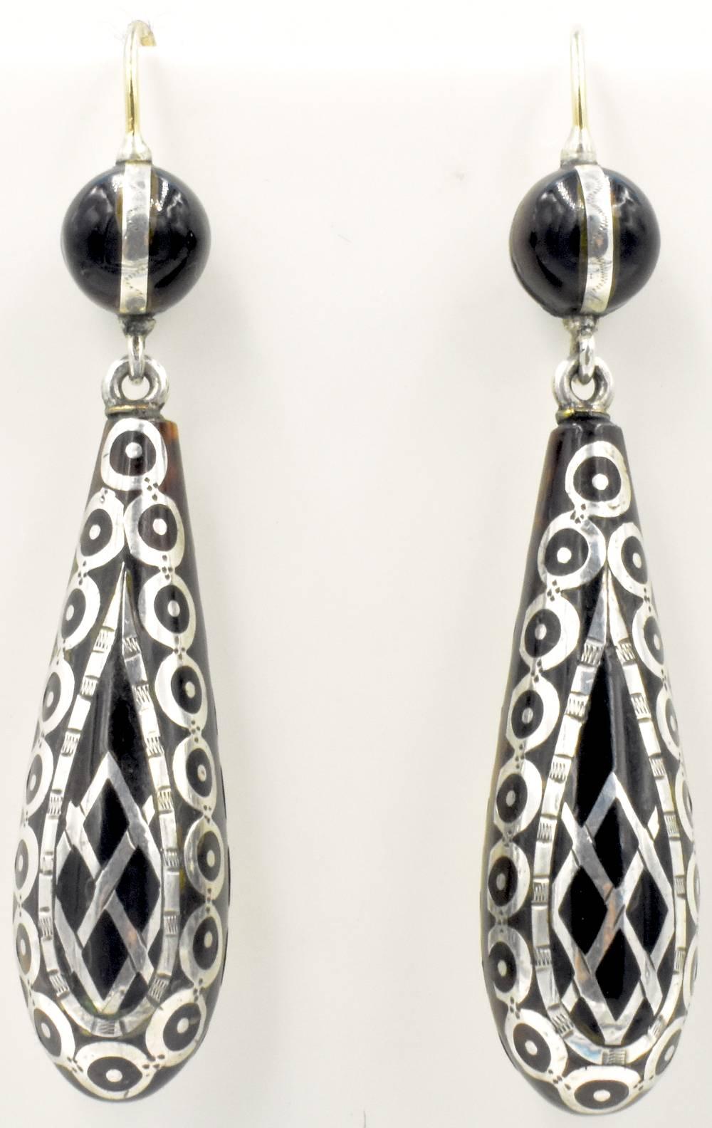 Victorian Antique Pique and Silver Earrings