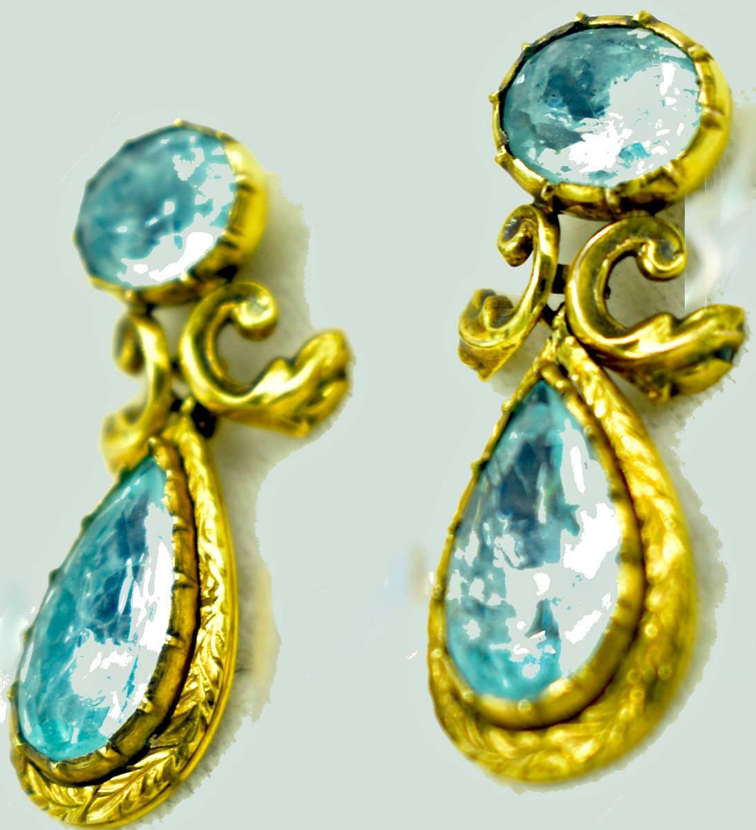 Antique Aquamarine Gold Drop Earrings 1