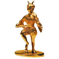 Antique Devil Playing Violin Gold Fob 5