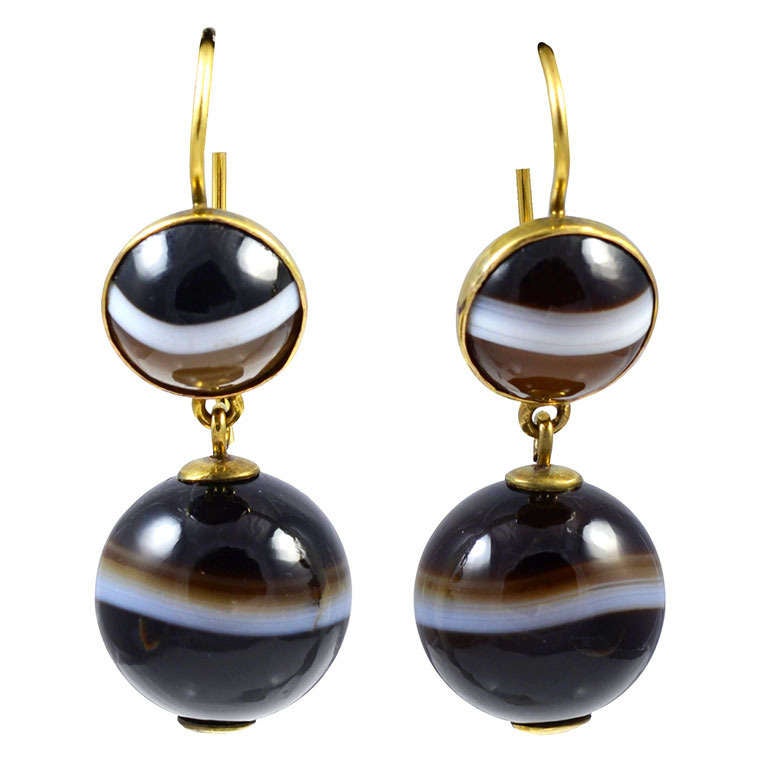 Antique Banded Agate Drop Earrings