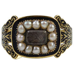 Antique Gold, Enamel and Pearl Memorial Ring