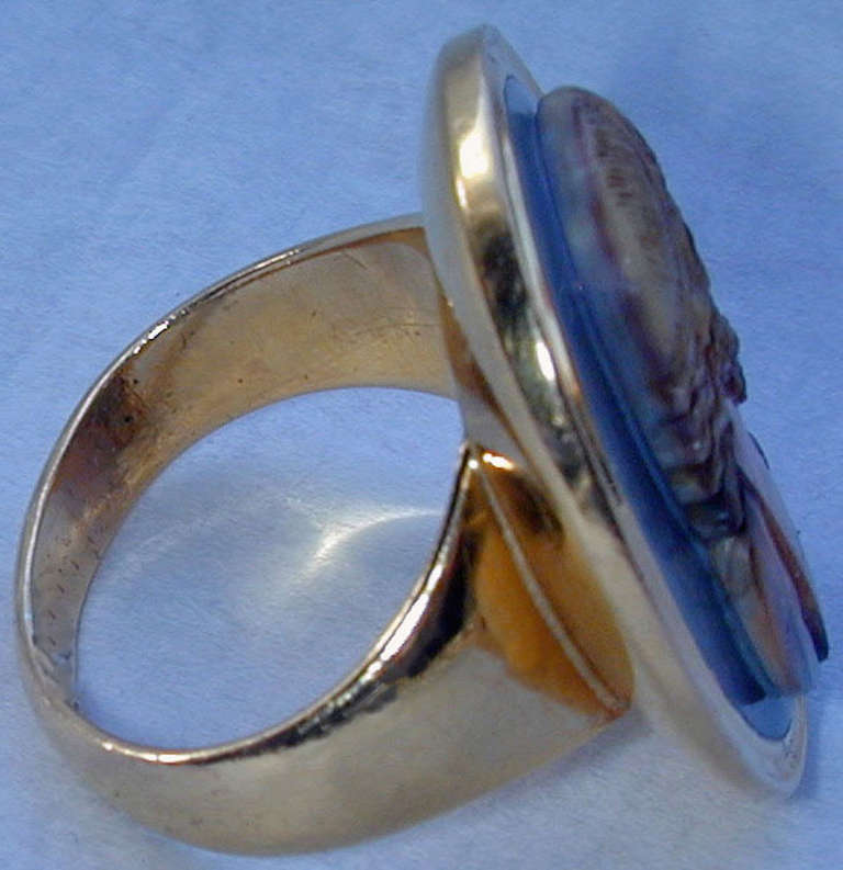 Antique Agate and 18K Gold Cameo Ring 1