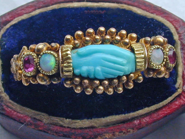 Antique Turquoise Clasped Hands Friendship Ring 2