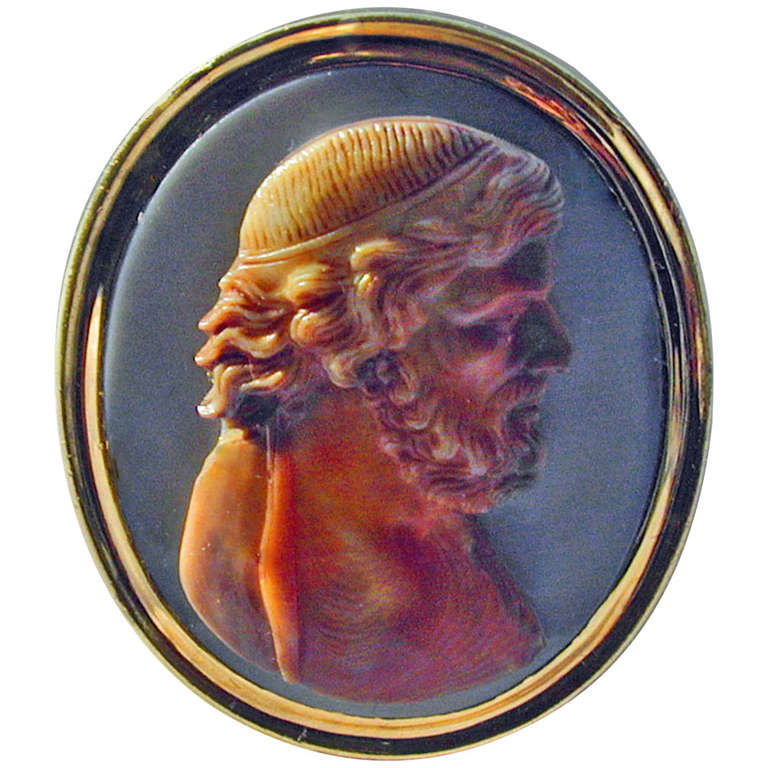 Antique Agate and 18K Gold Cameo Ring
