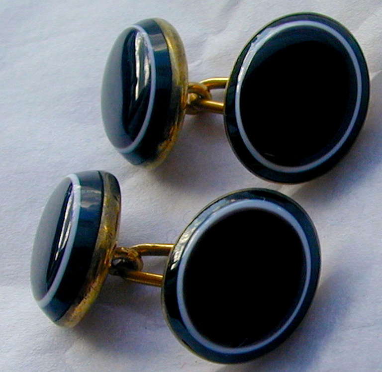 Antique Banded Agate Cufflinks In Excellent Condition In Baltimore, MD