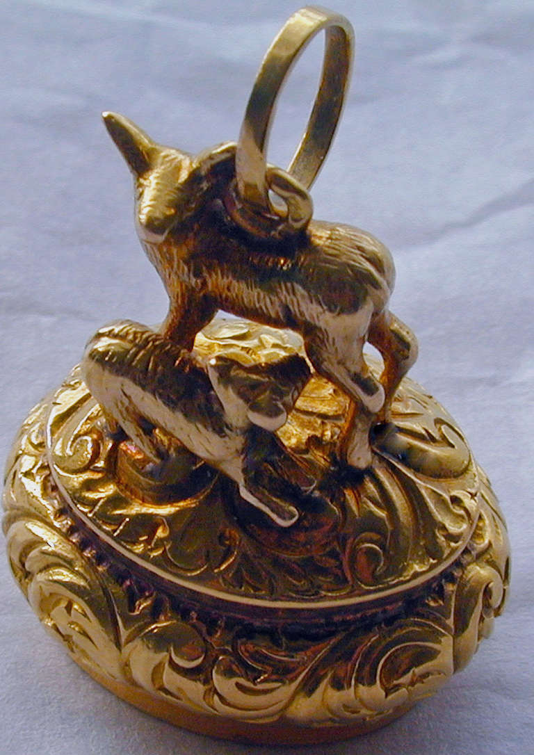Victorian Antique Gold Fob of a Deer and Fawn