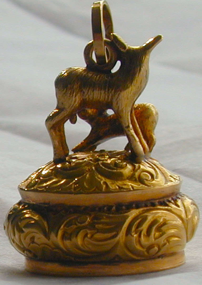 Antique Gold Fob of a Deer and Fawn 3