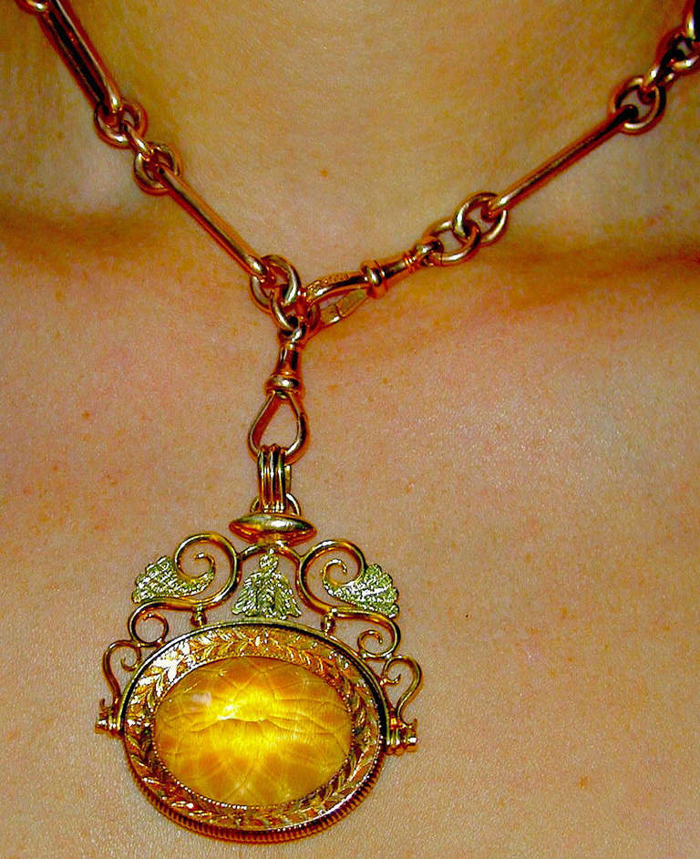 Women's or Men's Antique Victorian Citrine Gold spinner Fob pendant