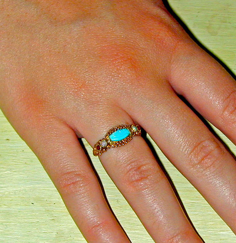 Cushion Cut Antique Turquoise Clasped Hands Friendship Ring