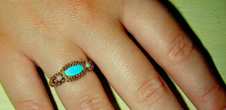 Antique Turquoise Clasped Hands Friendship Ring 4