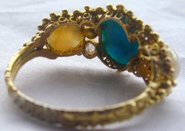 Antique Turquoise Pearl Gold Ring 1