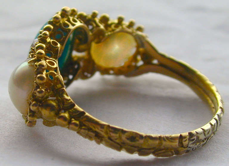 Women's Antique Turquoise Pearl Gold Ring