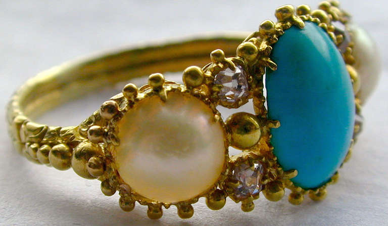 Georgian Antique Turquoise Pearl Gold Ring