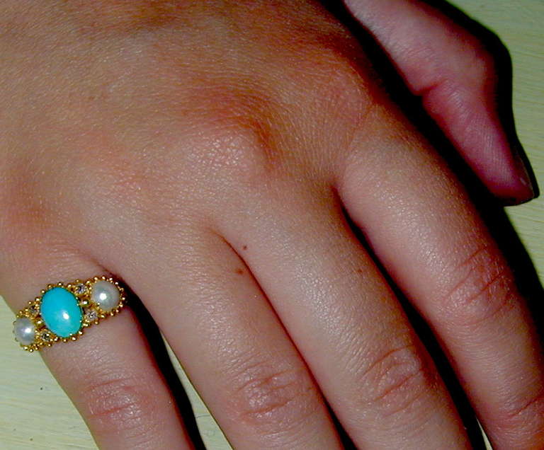 Antique Turquoise Pearl Gold Ring 2