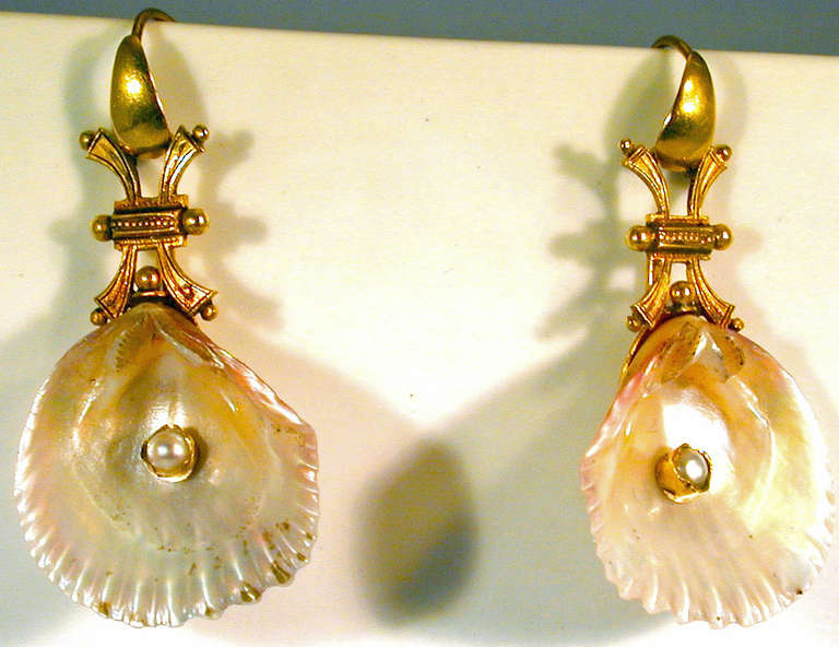 Antique Shell Pearl Gold Earrings 3