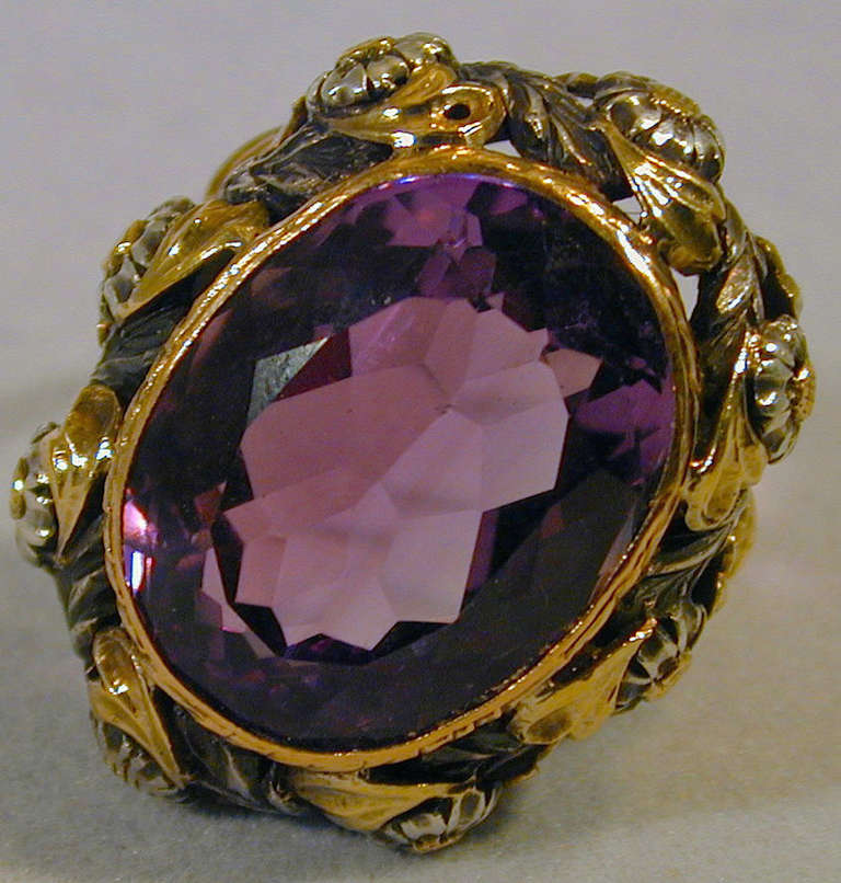 Antique Amethyst Silver Gold Ring In Excellent Condition In Baltimore, MD