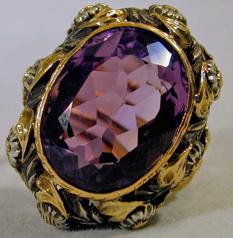 Women's Antique Amethyst Silver Gold Ring