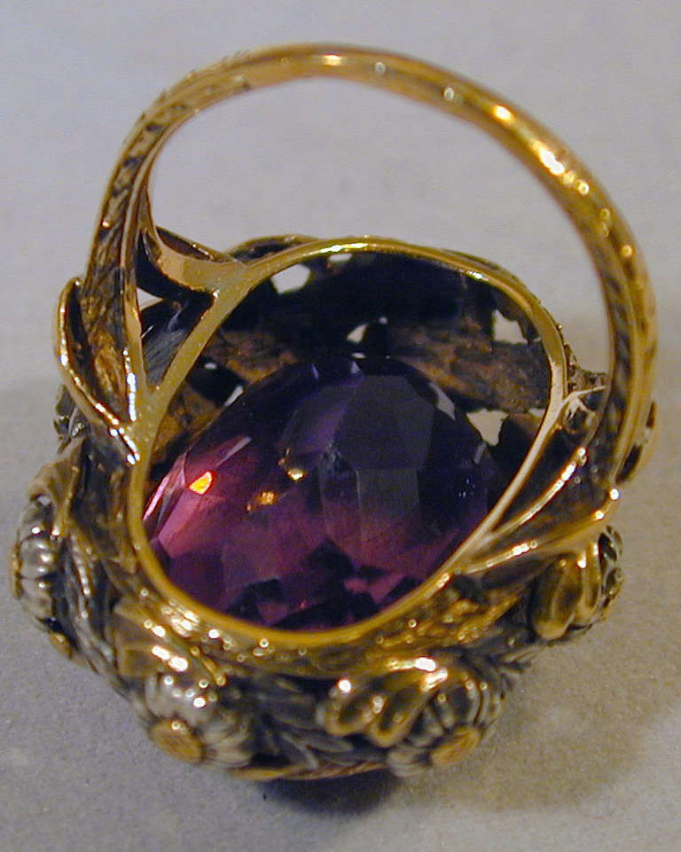 Victorian Antique Amethyst Silver Gold Ring