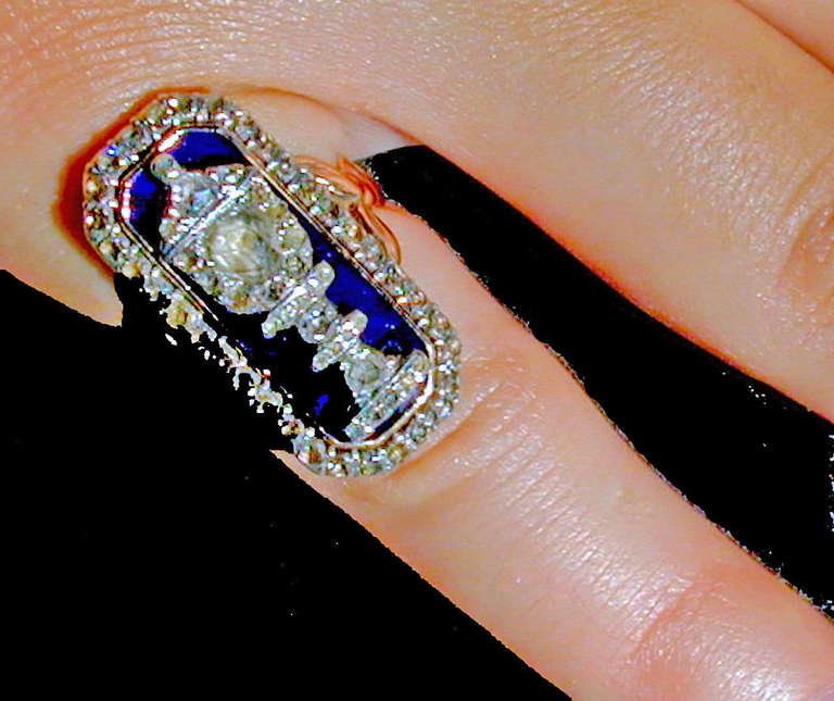 Women's Antique Enamel Diamond Gold Urn Ring