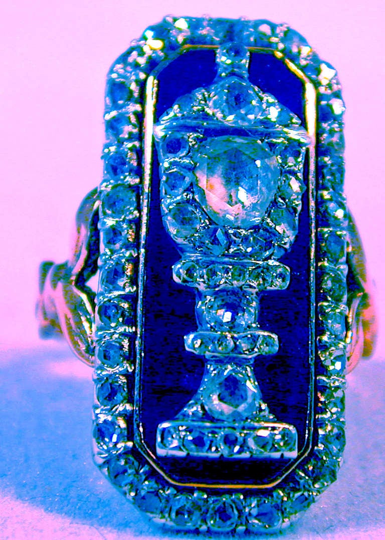 Georgian Antique Enamel Diamond Gold Urn Ring