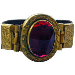 Early Victorian Garnet Gold and Hair Ring