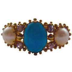 Antique Turquoise Pearl Gold Ring