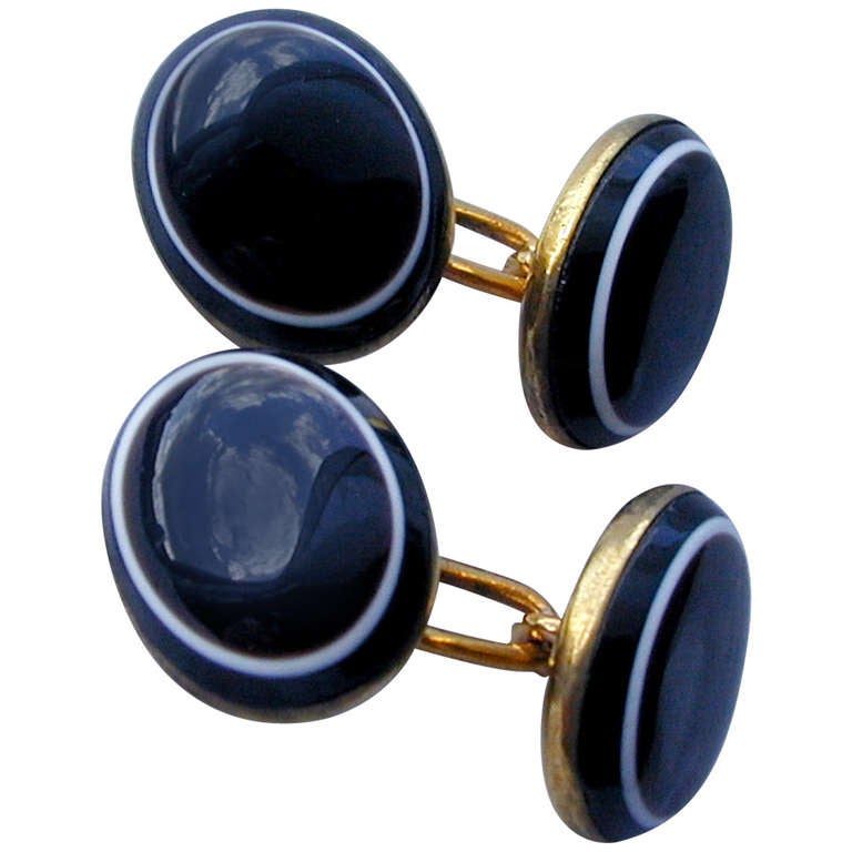 Antique Banded Agate Cufflinks For Sale at 1stdibs