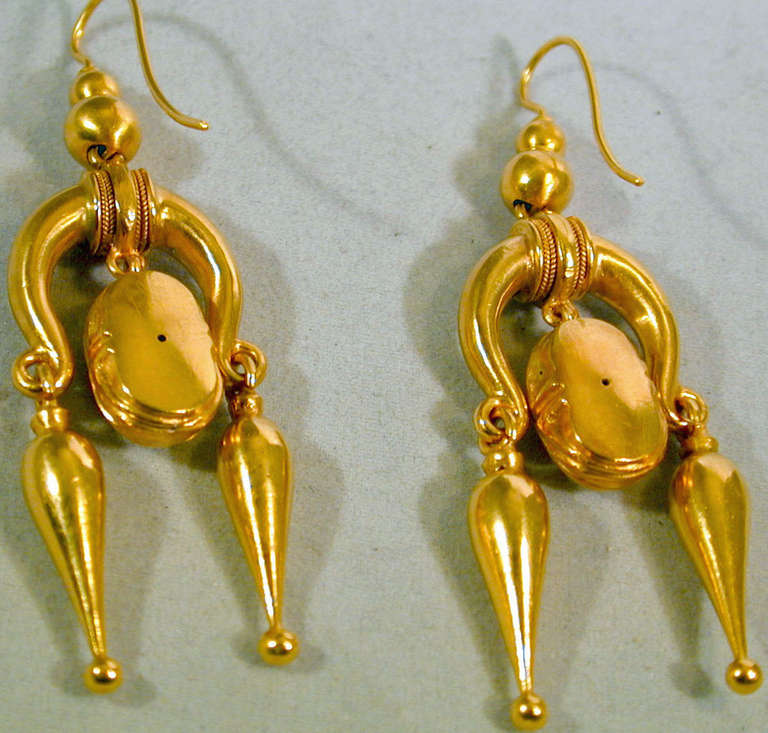 Women's Antique Scarab Motif Gold Earrings