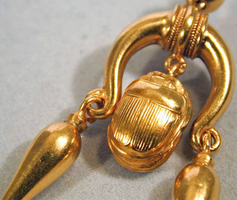 Victorian Antique Scarab Motif Gold Earrings