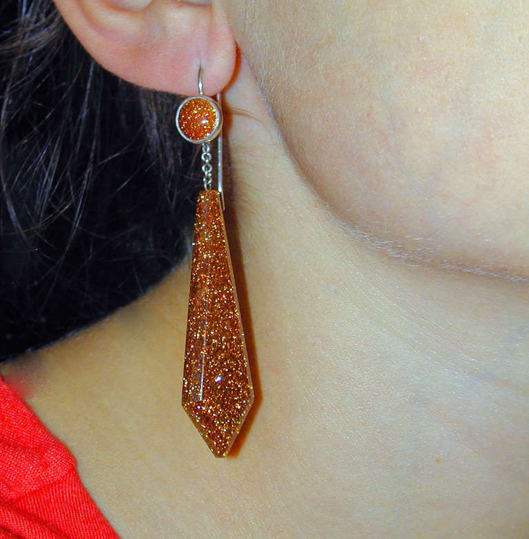 Antique Goldstone Pendeloque Earrings In Excellent Condition In Baltimore, MD