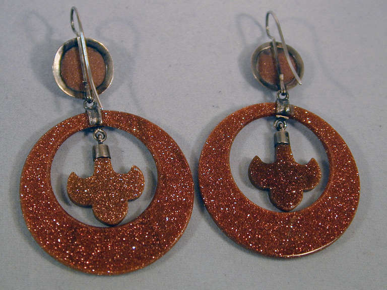 Antique Goldstone Hoop Earrings In Excellent Condition In Baltimore, MD