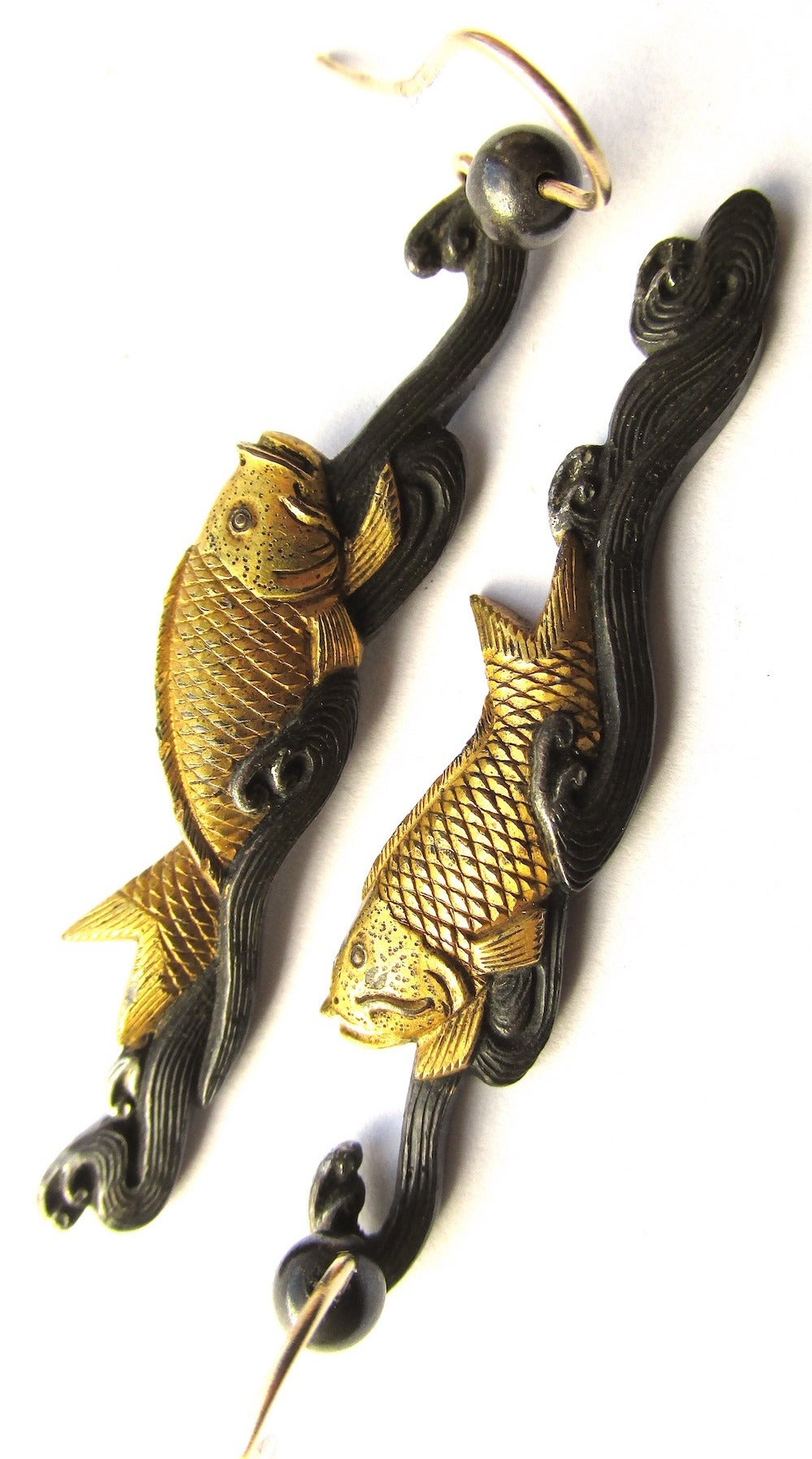 Artisan Victorian Shakudo Fish Motif Earrings
