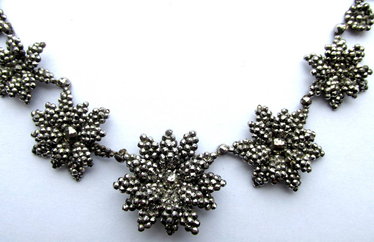 High Victorian Antique Cut Steel Floral Motif Necklace