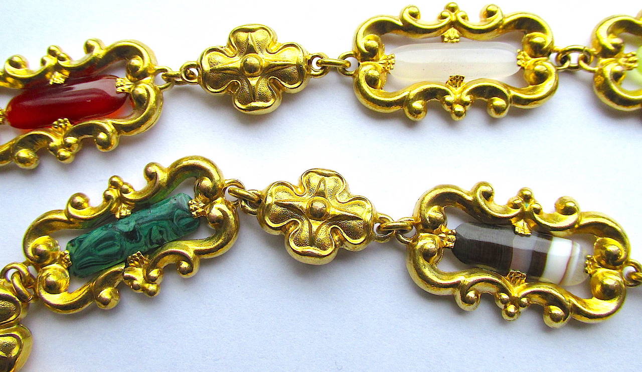 Antique High Victorian gilt metal Agate Necklace, c1850 1