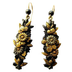 Antique Victorian Shakudo Floral Earrings